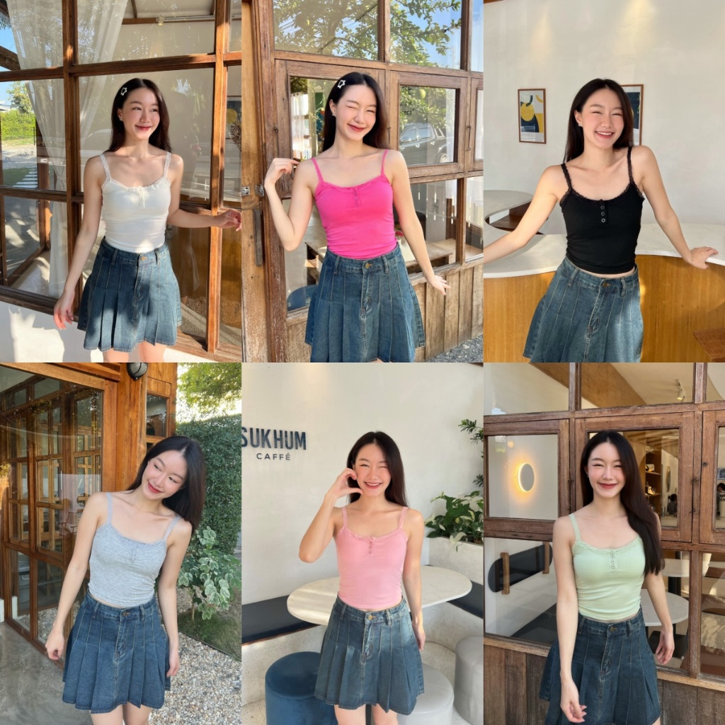 Aurora พร้อมส่ง เสื้อสายเดี่ยว มีฟองน้ำ เทลสายลูกไม้ยืดได้ สายลูกไม้น่ารัก หน้าอกเป็นกระดุมเปิดได้ เซ็กซี่เบาๆ bra-9062