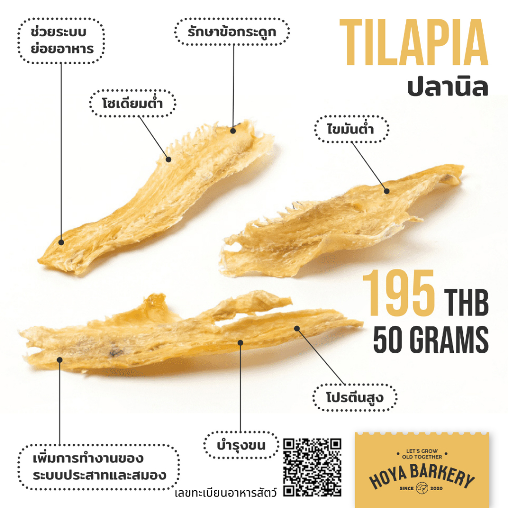 Dehydrated Tilapia Fillet ปลานิลอบแห้ง ขนมน้องหมา Hoya Barkery