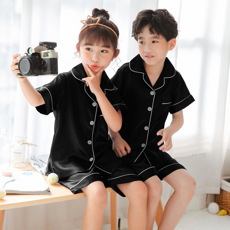 Molyy สมัย ชุดนอน อายุ 3-10 ปี ไหม แขนสั้น ชุดนอนเด็ก Unsiex 1/2