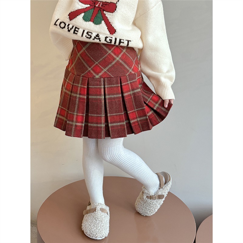 กระโปรงลายสก็อตเด็กสีแดง กระโปรงคริสมาสเด็ก Christmas skirt