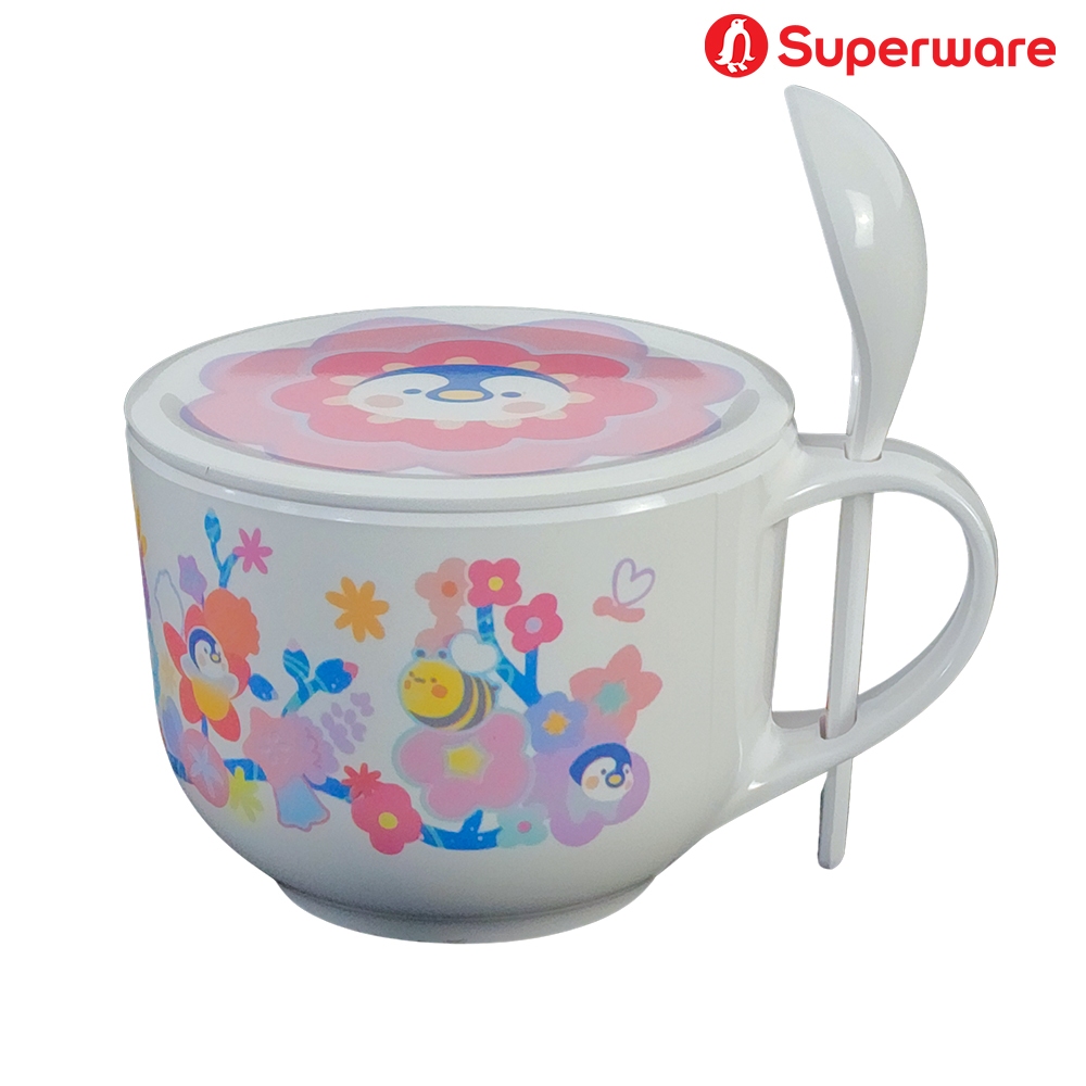Srithai Superware ชามใส่อาหาร ชามมีหูพร้อมฝาและช้อน เอนจอย ขนาด 4.6" - ชุด Oasis X ล่องหน
