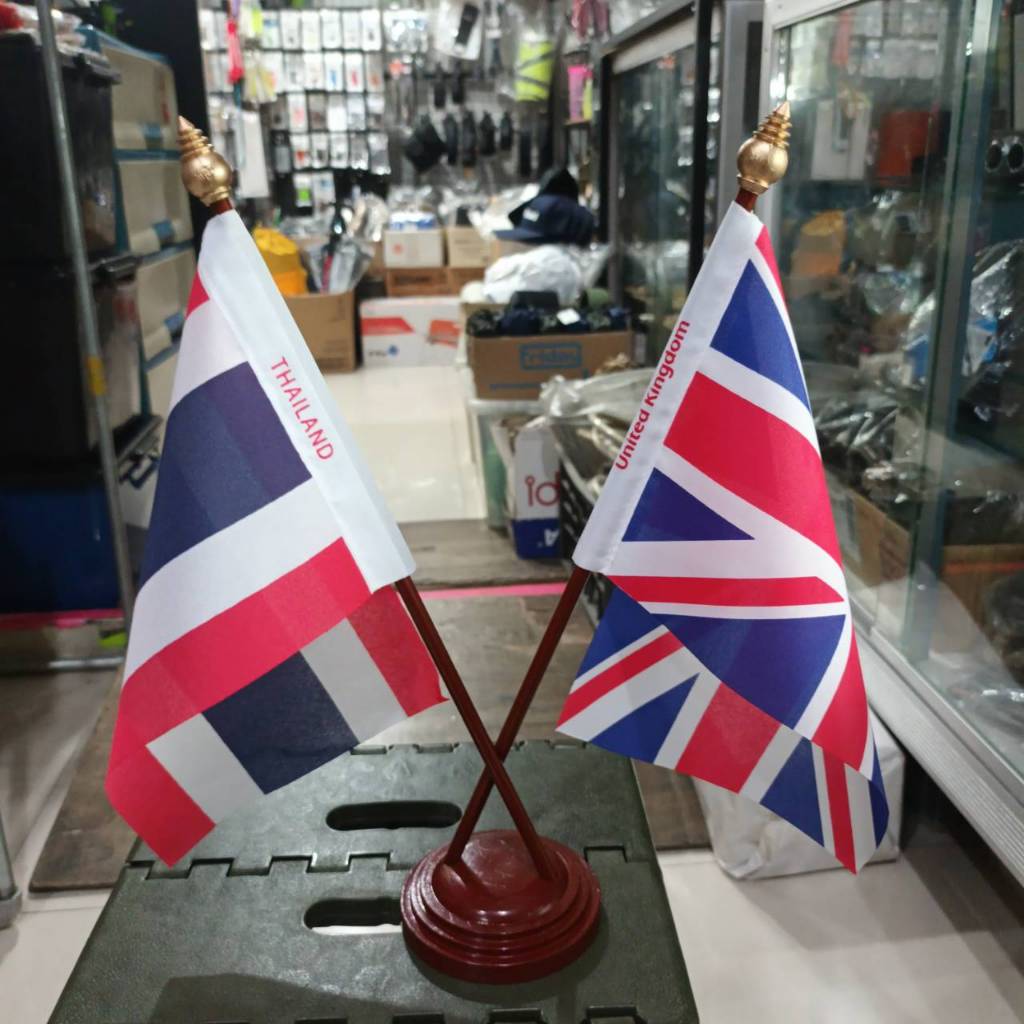 UK UNITED KINGDOM ENGLAND ไทย อังกฤษ สหราชอาณาจักร International Flag ธง ธงไขว้ ธงตั้งโต๊ะ Tec40store