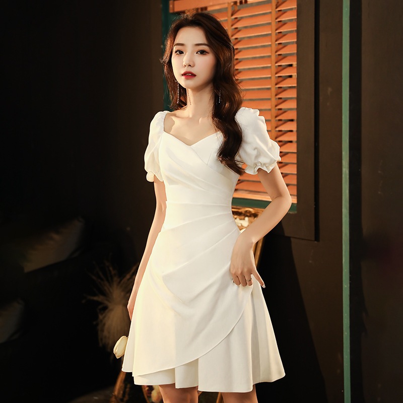 เดรสแขนสั้น เดรสทรงเอ แขนพอง คอวี สวยหรู เหมาะกับโอกาสต่างๆ