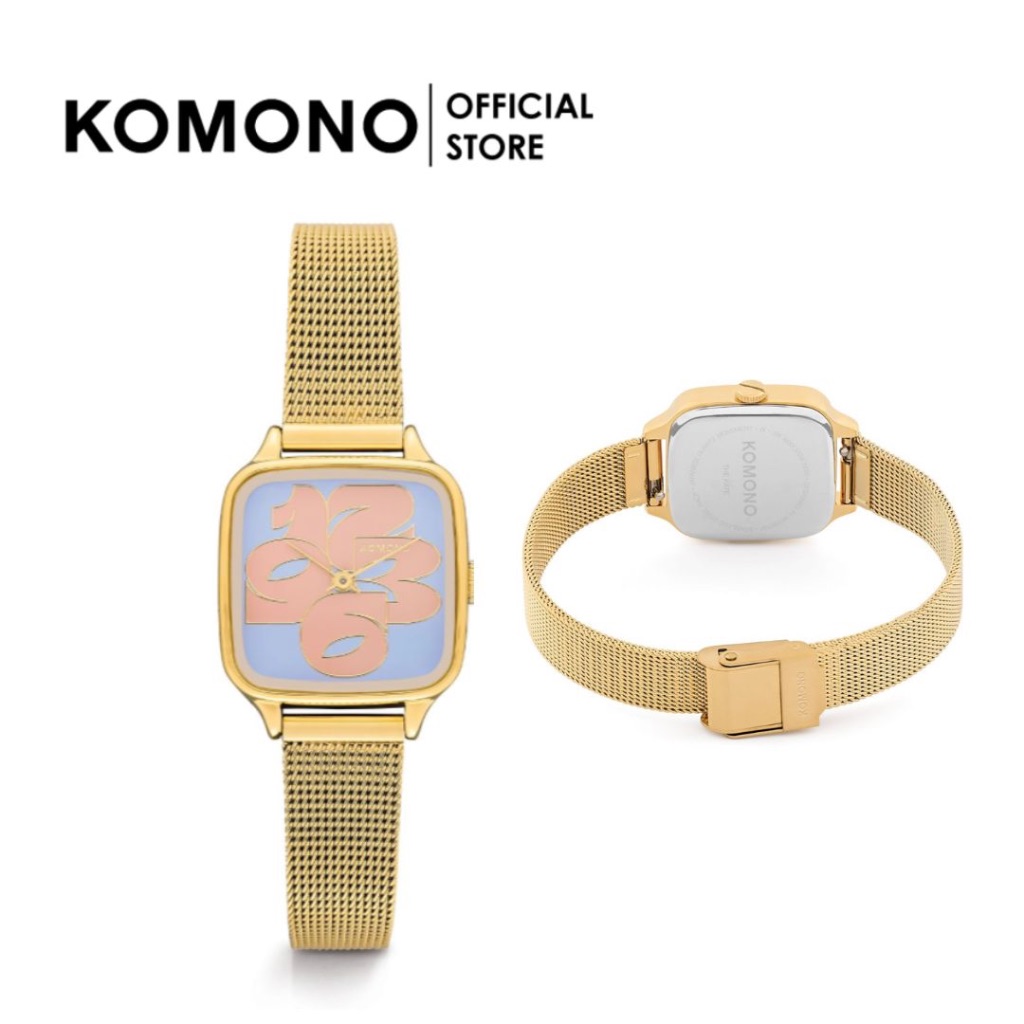 KOMONO Kate Cameo Royale Gold Sky นาฬิกาผู้หญิง โลหะ หน้าปัดสี่เหลี่ยม นาฬิกาทำงาน/แฟชั่น ดูดี เรียบ