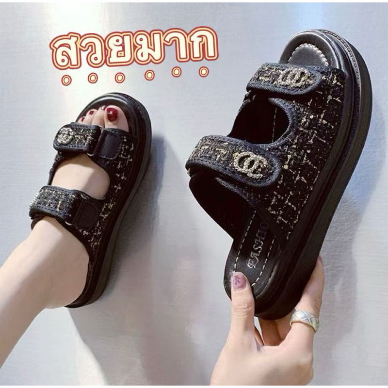 shopfashin รองเท้าแตะผู้หญิง สไตล์นดดัง รุ่นฮิด เสริมส้น มี3สี No.รุ่นใหม่ พร้อมส่ง A584