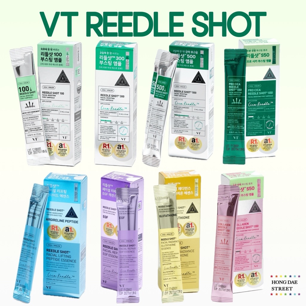 สูตรเยอะ พร้อมส่ง เซรั่มเข็มไซส์ทดลอง VT REEDLE SHOT50 100 300 shot (2ml.) กล่องละ6ซอง แท้จากเกาหลี