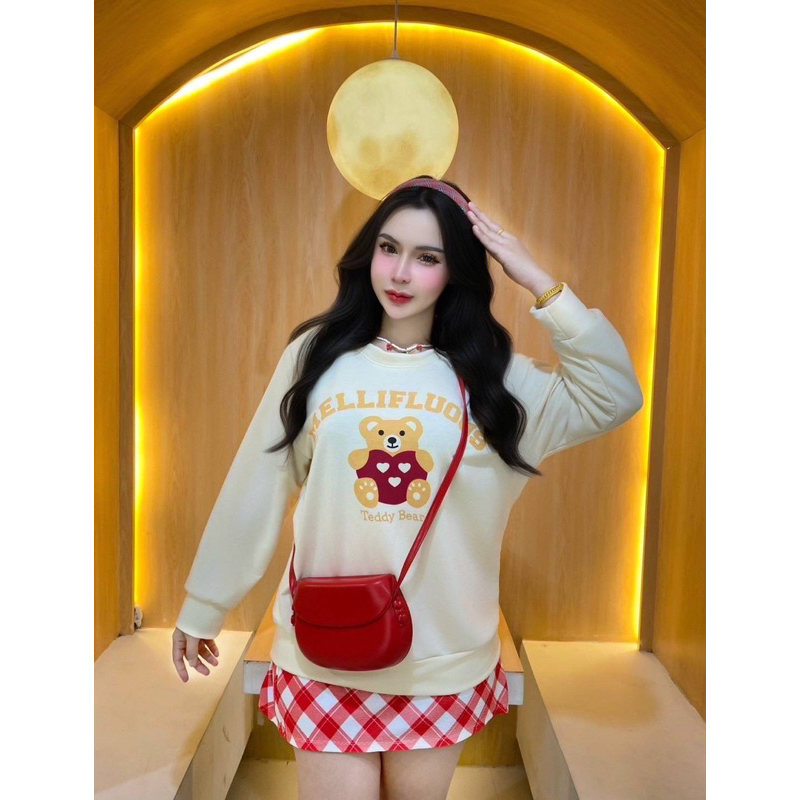 ชุดกระโปรงลายหมี เสื้อแขนยาว+กระโปรงสั้นลายสก็อต ผู้หญิง
