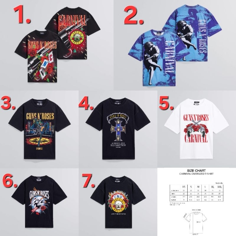 [ ของแท้ ] เสื้อยืด CARNIVAL x Guns N' Roses Part 2 OVS T-SHIRT ของใหม่ พร้อมส่ง