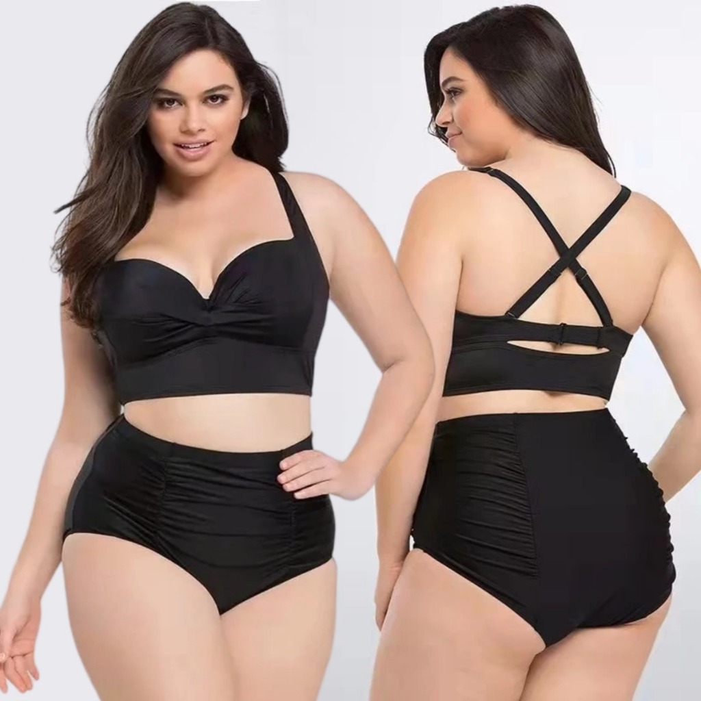 ✨60~100kg✨ชุดว่ายน้ำสาวอวบ L-5XL ชุดว่ายน้ำคนอ้วน มีสองชิ้น Bikini เป็นยางยืด ผ้าเนื้อดี สไตล์เซ็กซี่