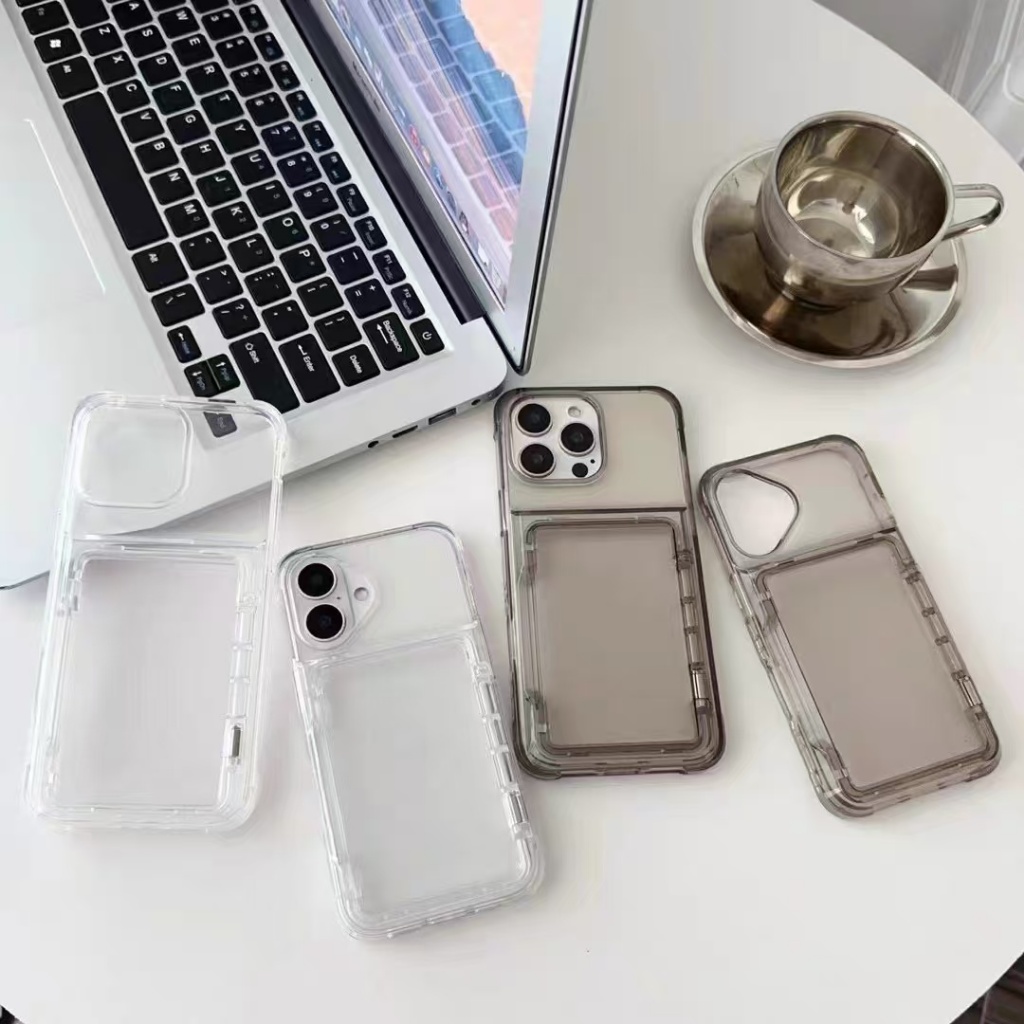 พร้อมส่ง เคสโทรศัพท์มือถือแบบใส กันกระแทก พร้อมช่องใส่บัตร และขาตั้ง สําหรับ for iPhone16 16Pro 16Promax 16 Pro max