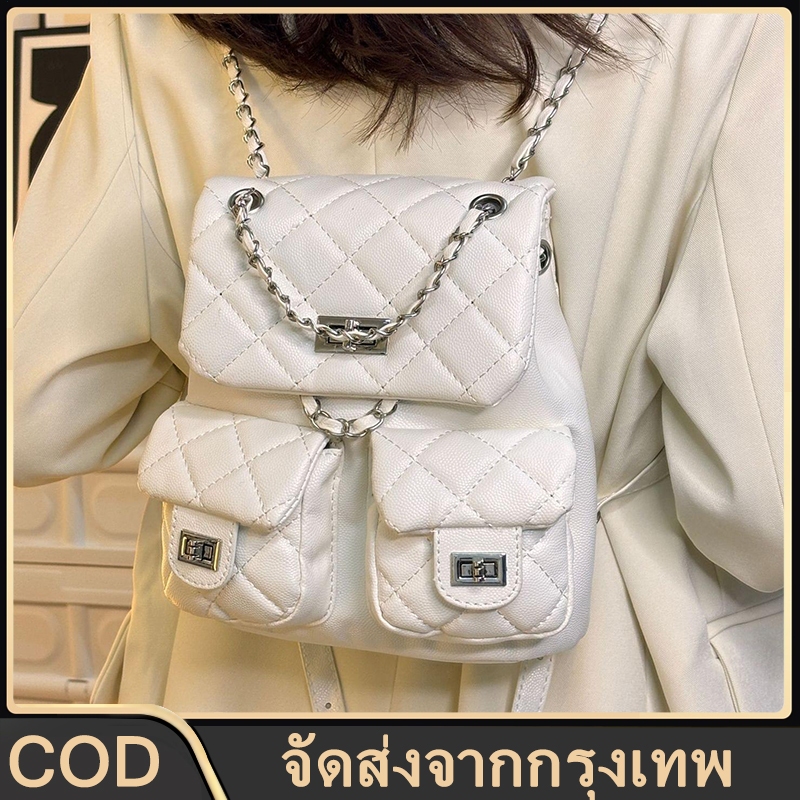 กระเป๋าเป้สะพายหลัง กระเป๋าสะพายไหล่ แต่งสายโซ่ ขนาดเล็ก สไตล์เกาหล แฟชั่นสําหรับผู้หญิง จุของได้เยอะ