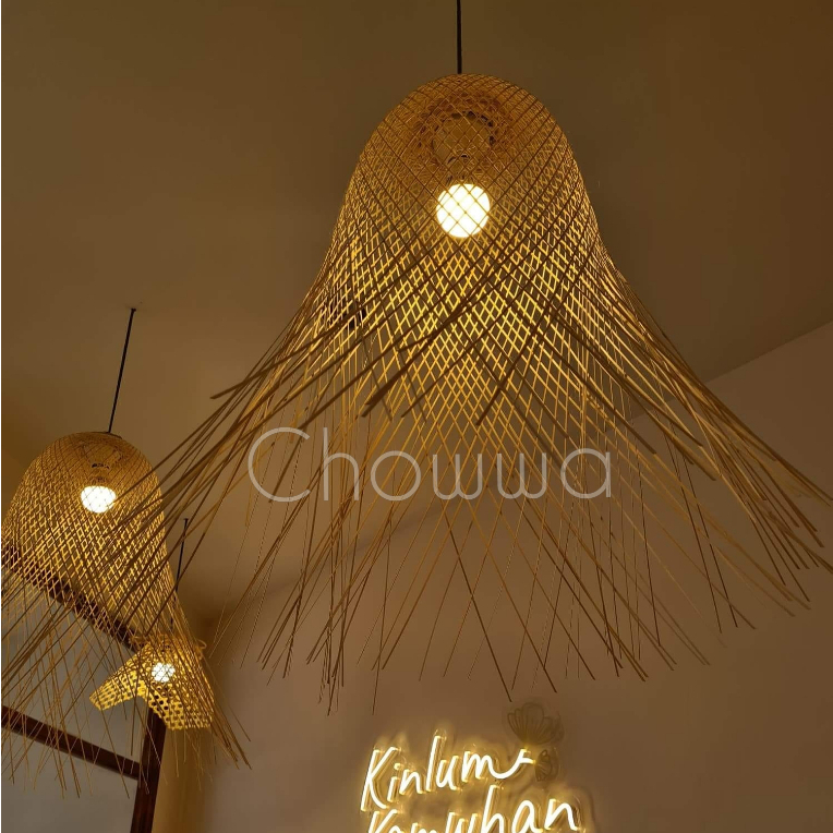 โคมไฟเพดานไม้ไผ่สาน ทรงแฉก โคมไฟติดผนัง ประดับตกแต่งบ้าน โรงแรม รีสอร์ท ร้านอาหาร โคมไฟไม้ไผ่สวยๆ