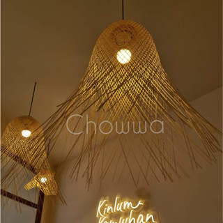 โคมไฟเพดานไม้ไผ่สาน ทรงแฉก โคมไฟติดผนัง ประดับตกแต่งบ้าน โรง…