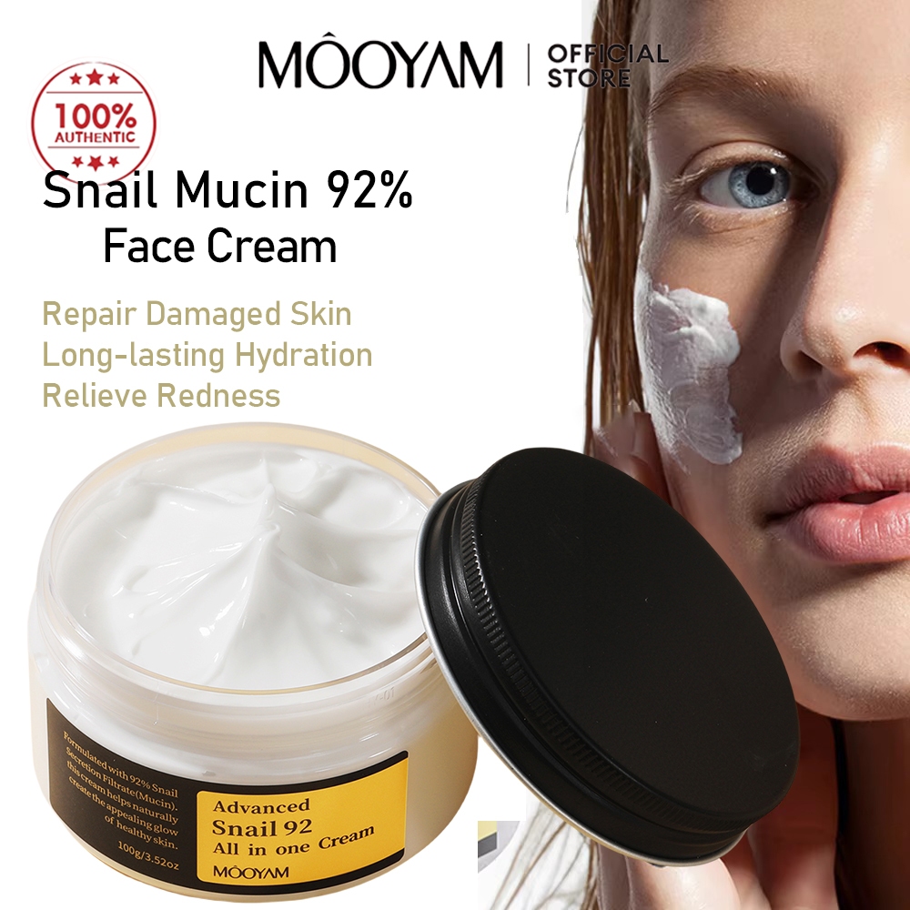 MOOYAM Snail Mucin 92% Face Creamไฮยาลูโรนิกครีมหอยทากต่อต้านริ้วรอยครีมบำรุงกระชับรูขุมขนทำให้ผิวขาวดูแลผิวเรียบเนียน