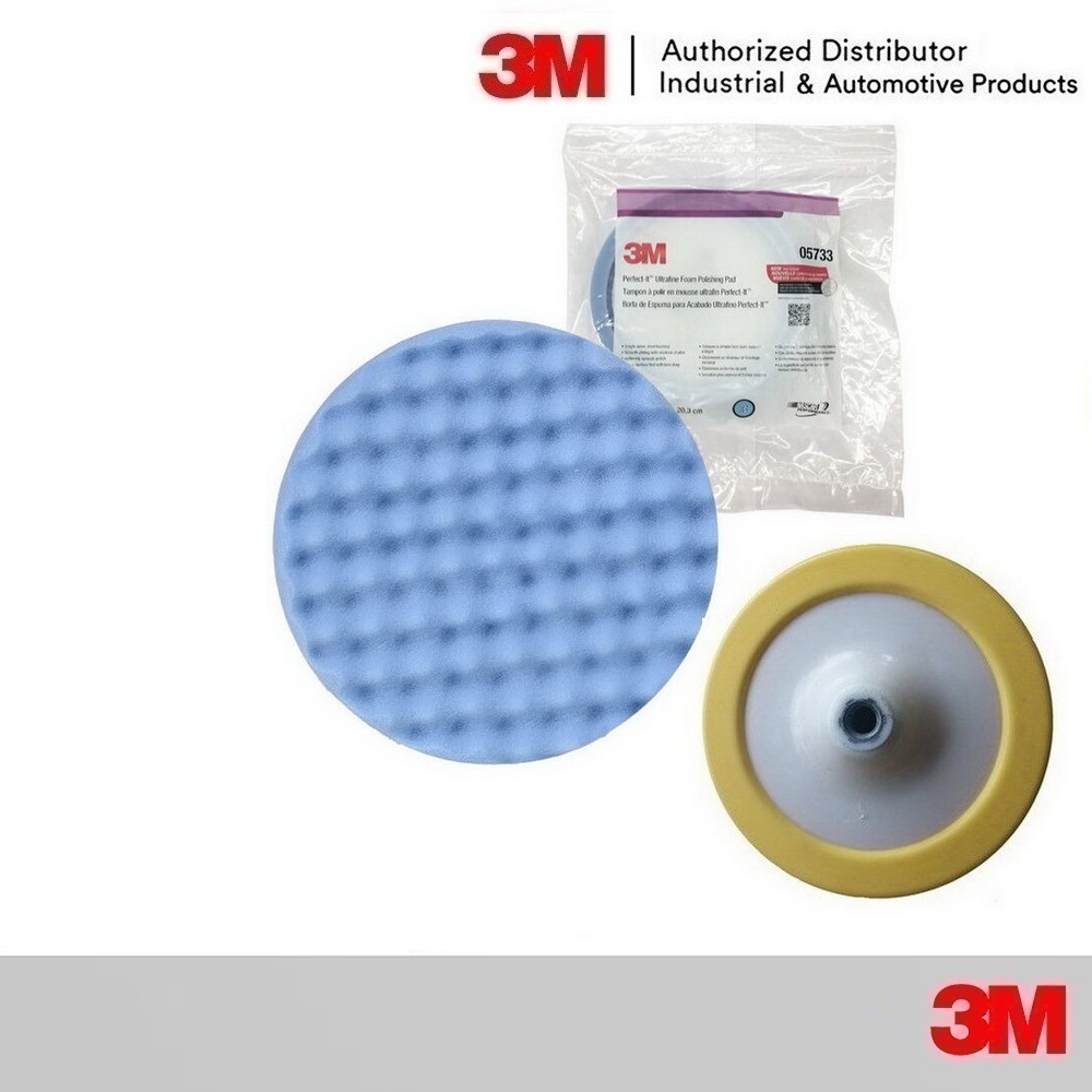 3M 05733 8" โฟมขัดเงาสีฟ้า 8นิ้ว Ultrafine Foam Polishing Pad พร้อม แป้น 7" 16มม