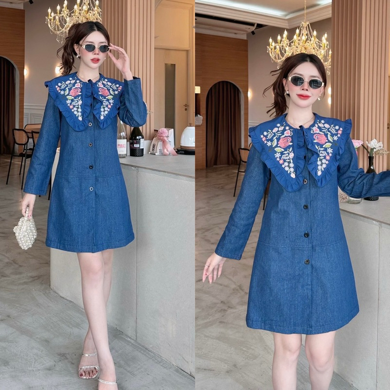 (s,m,l) เดรสยีนส์ คอปกปัก สวยมากๆ งานป้าย nt princess