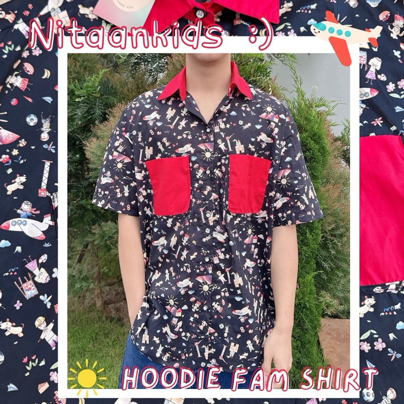 NITAANKIDS เสื้อเชิ้ตลาย HOODIE 🚀 ผ้าคอตตอน ทรงเชิ้ตต่อคอปกสีพื้น oversize มีกระเป๋าอก UNISEX ทรงสวย ผ้าดี