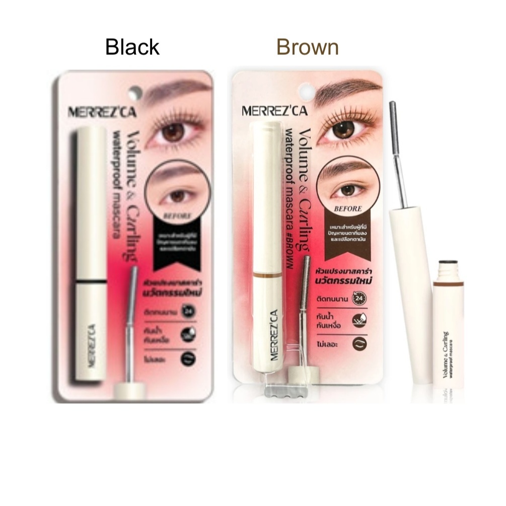 Merrez'ca Volume & Curling Waterproof Mascara 6.5g.เมอร์เรซกา วอลลุ่ม แอนด์ เคอร์ลิ่ง มาสคาร่า หัวเหล็ก