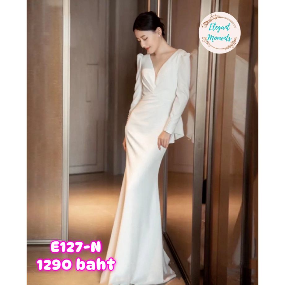 พร้อมส่งจากไทย ชุดแต่งงาน รหัส E127-N ชุดเจ้าสาว ชุดถ่ายพรีเวดดิ้ง ชุดafter party ชุดงานหมั้น เดรสยาว เดรสมินิมอล