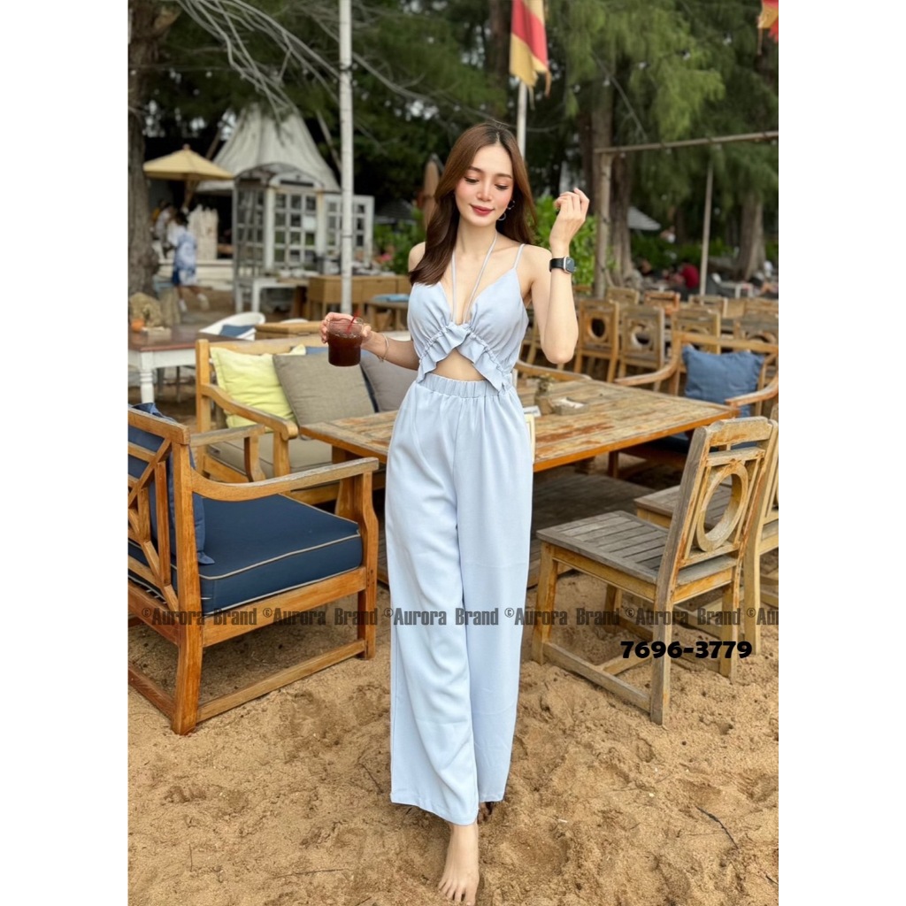 Aurora Brand 7696-3779 ชุดจั๊มสูทโทนสีฟ้าขายาว