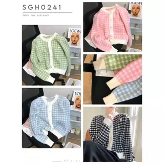 SGH0241 เสื้อไหมพรมแขนยาว ผ้าถักลายทาง แต่งกระดุม สไตล์เกาหลี