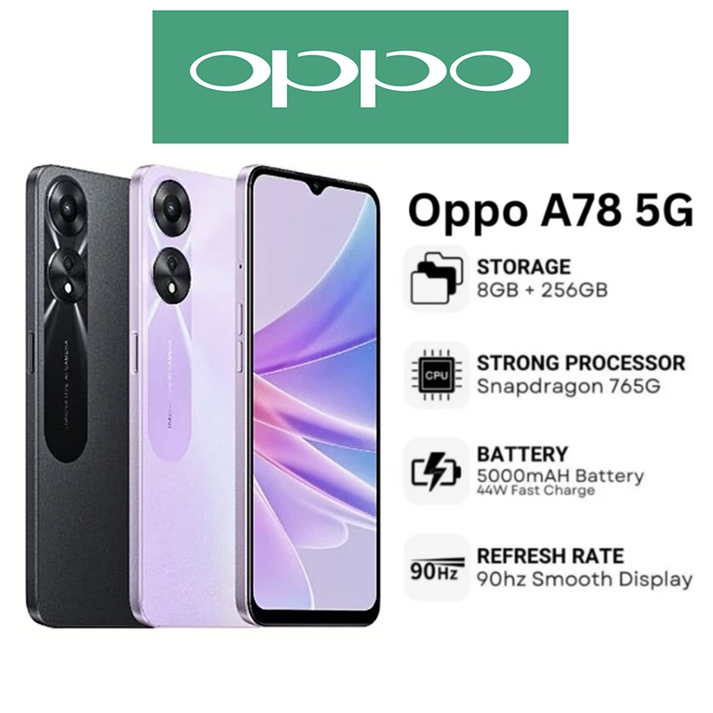 OPPO A78 5g (8 + 256GB) โทรศัพท์มือถือ FHD + จอแสดงผล AMOLED ชาร์จเร็ว supervooc แบตเตอรี่ 5000 mah