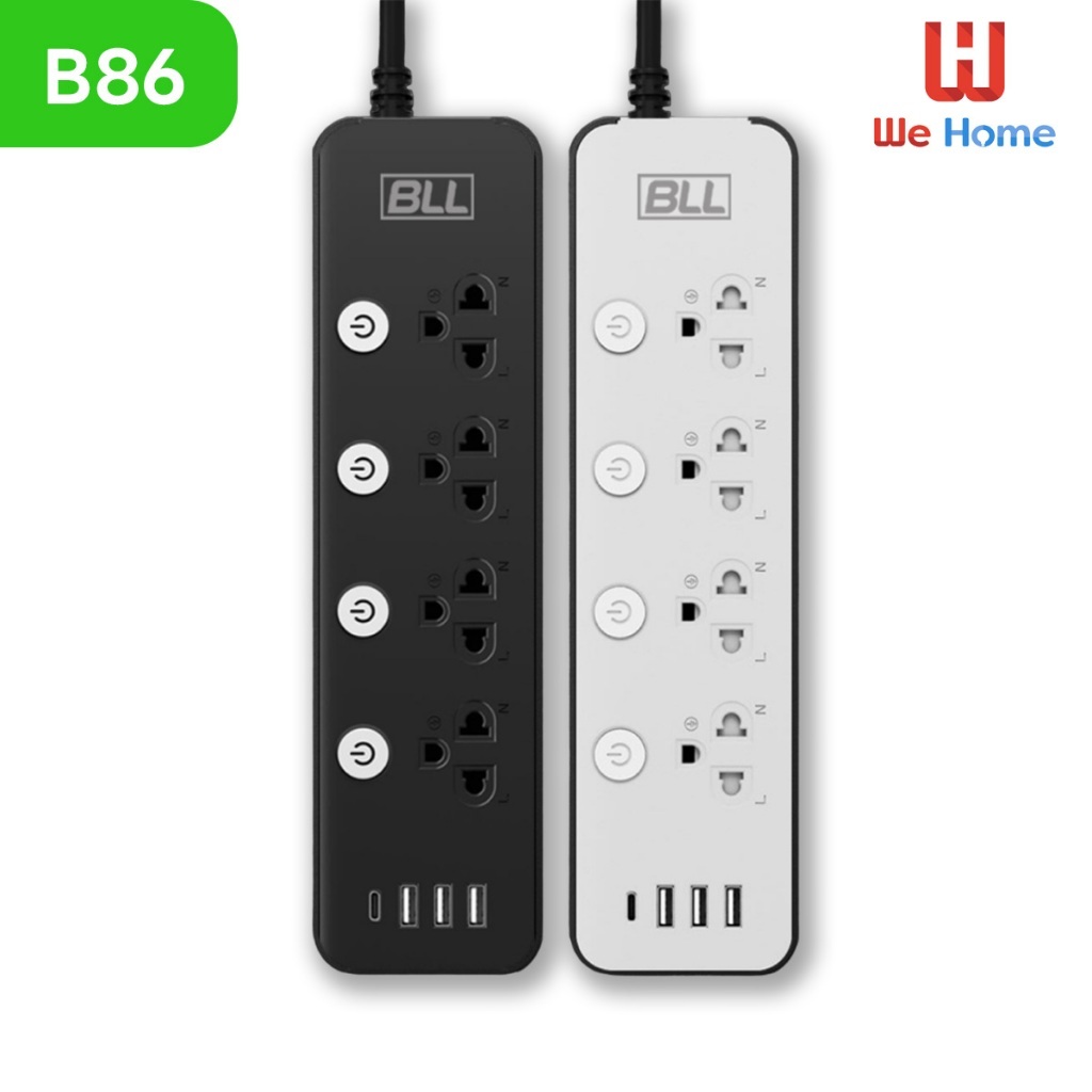 BLL ปลั๊กรางไฟ 4 ช่องเสียบ 3 USB 1 Type C 3M สวิตช์แยก BLL รุ่น B86 (คละสี)