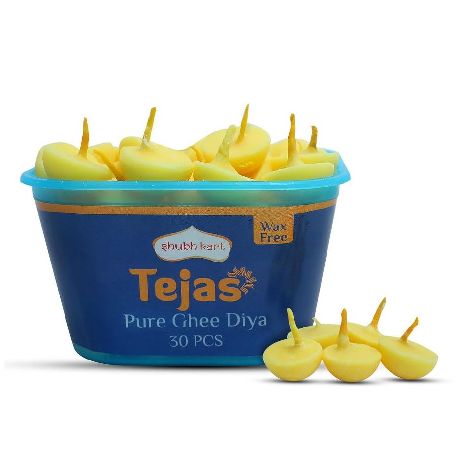 ไส้ตะเกียงเนยใส/ Shubhkart Tejas Ghee Diya with Batti Pack of 30 Diyas/ Ghee Wicks|/ Wax Free / อินเ