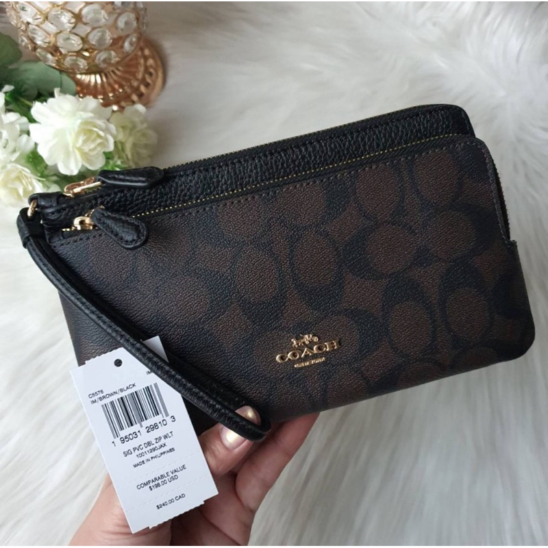 COACH C5576 DOUBLE ZIP WALLET IN SIGNATURE CANVAS คม2L