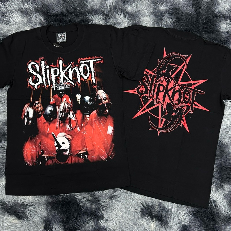 เสื้อยืด Slipknot ชุดแดงรวมวง เรืองแสงป้าย Themaxx ผ้าคอตตอน 100