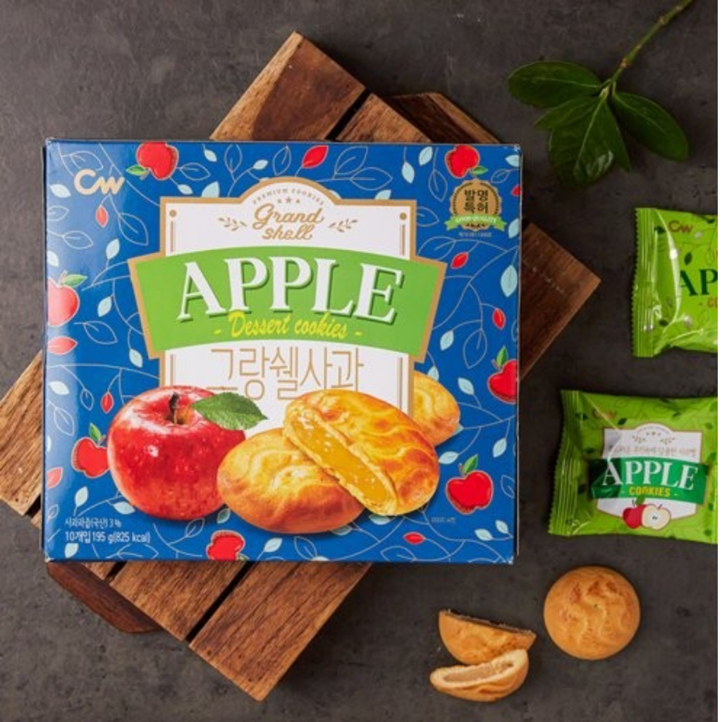 [Me In Mart] ขนมคุ้กกี้เกาหลี แกรนด์เชลล์ สอดไส้แยมรสแอปเปิ้ล Grand Shell Apple Dessert Cookie 그랑쉘 사과 195g.เกาหลีแท้100%