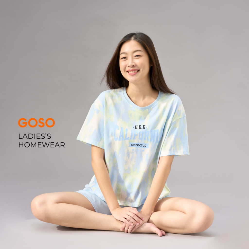 GOSO Homewear (Lake Blue Tee Set) สีฟ้าผืนน้ำเนื้อผ้านุ่มสบาย ระบายอากาศดี รู้สึกสดชื่นตลอดคืน