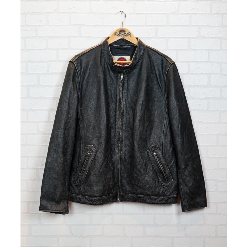 เสื้อหนังวัวแท้ Night​ Road​ Oldman​ 100%