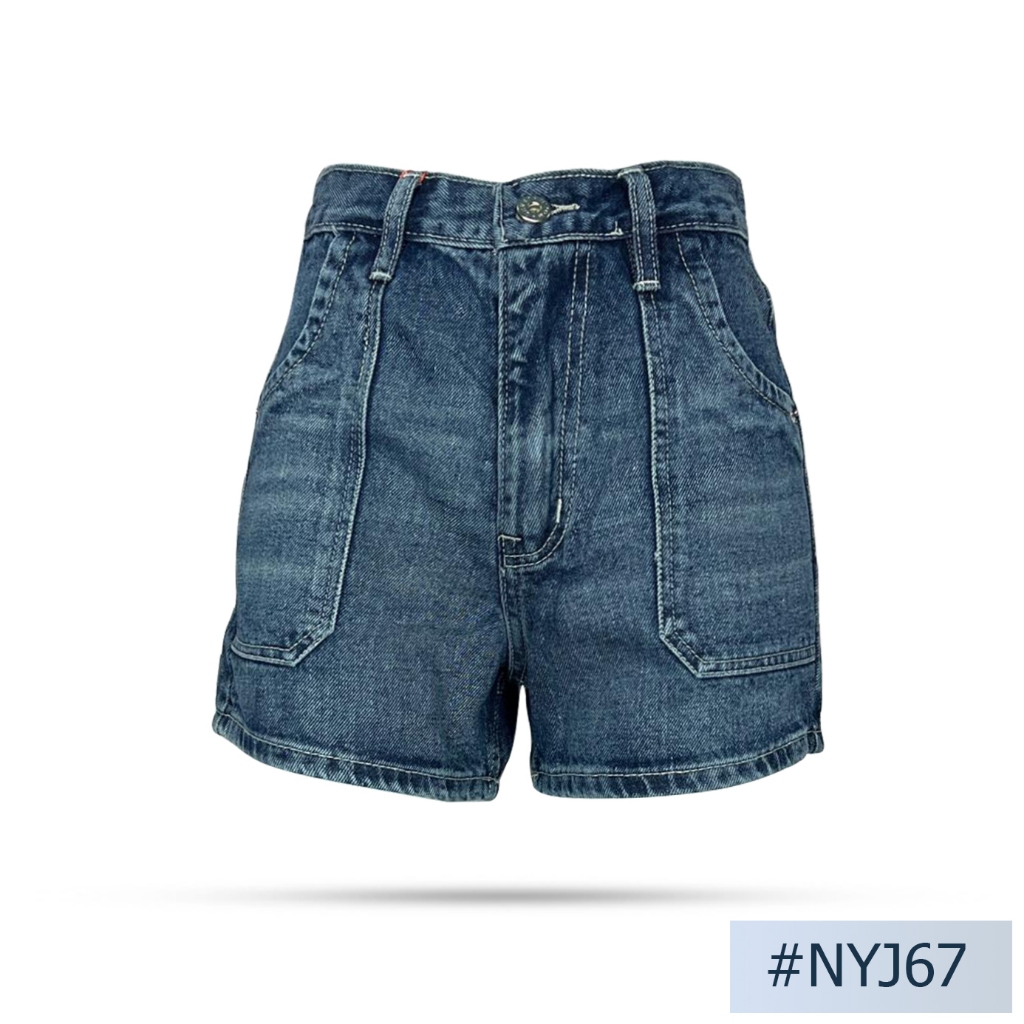 Niyom jeans รุ่น NYJ67 กางเกงขาสั้น ผ้าไม่ยืด สียีนส์ แต่งกระเป๋า