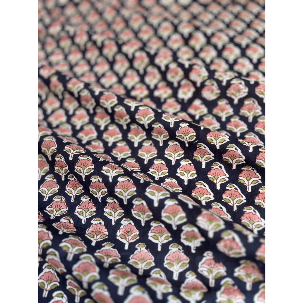 144บ./หลา Cotton Fabric Indian Blockprint ผ้าฝ้าย ผ้าอินเดีย พิมพ์มือ sarasafabric handblockprint cotton H24-11-08