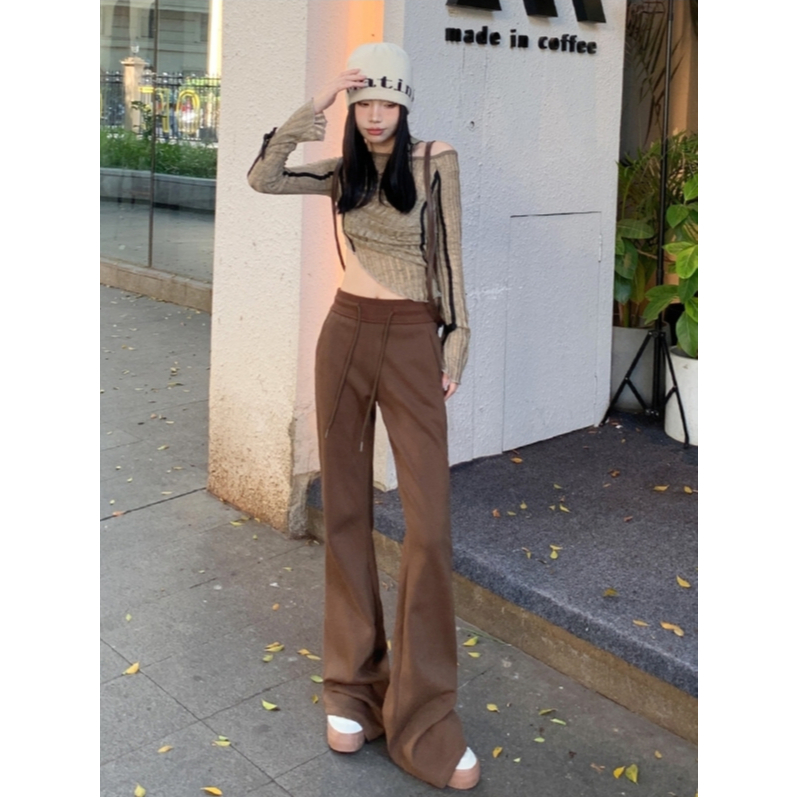 🧡กางเกงขากระดิ่งผู้หญิง กางเกงลำลอง กางเกงเอวสูง กางเกงขายาว ผ้าใส่สบาย มีเชือกผูกเอว - รูปที่ 2