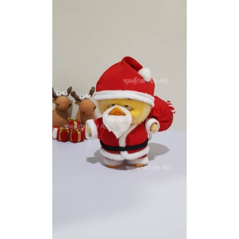 *พร้อมส่ง ชุดเซ็ทซานต้า upsetduck. เซ็ท5ชิ้น(เสื้อ กางเกง หมวก หนวด ถุงของขวัญ)