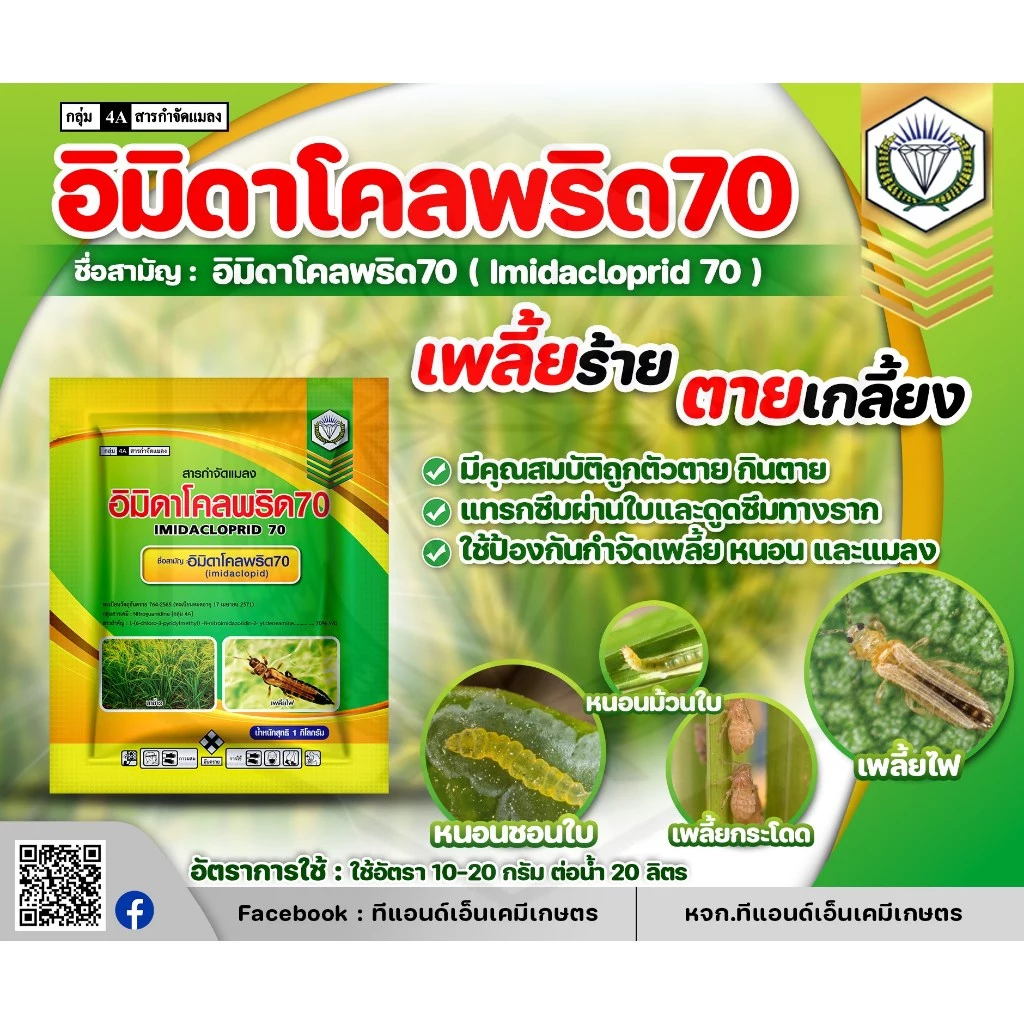 อิมิดาโคลพริด 70 (อิมิดาคลอพริด) กำจัดเพลี้ยไฟ เพลี้ยไก่แจ้ หนอนทุกชนิด 100กรัม พลี้ยไก่แจ้,เพลี้ยอ่อน