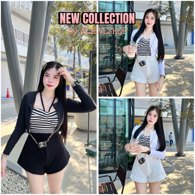 [พร้อมส่ง]🚛Set 3 ชิ้น{เสื้อคลุม+เกาะอก+กางเกง}