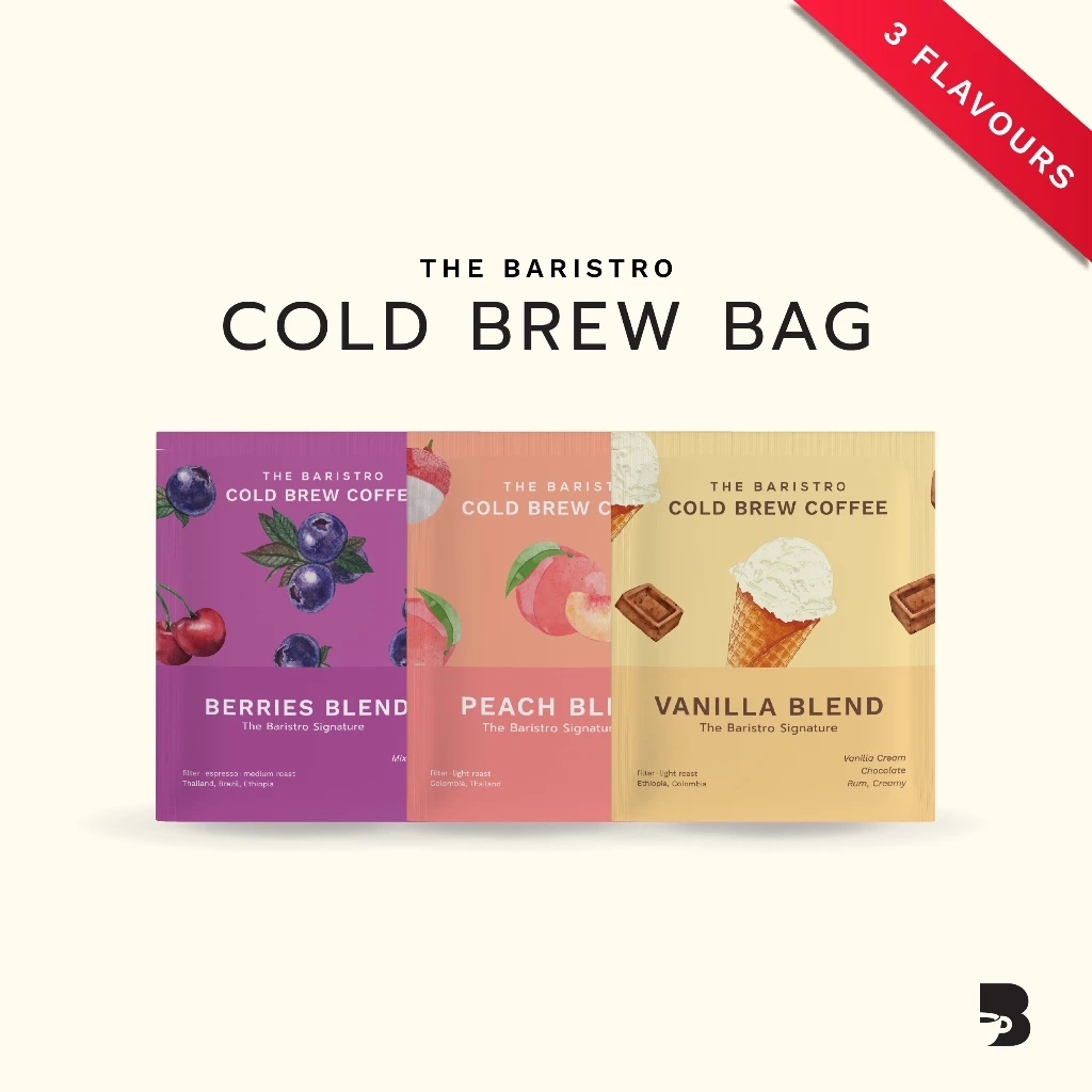 กาแฟสกัดเย็นชนิดบรรจุถุง เดอะบาริสโทร 3 รสชาติ - Cold Brew Bag Coffee The Baristro 3 Flavors
