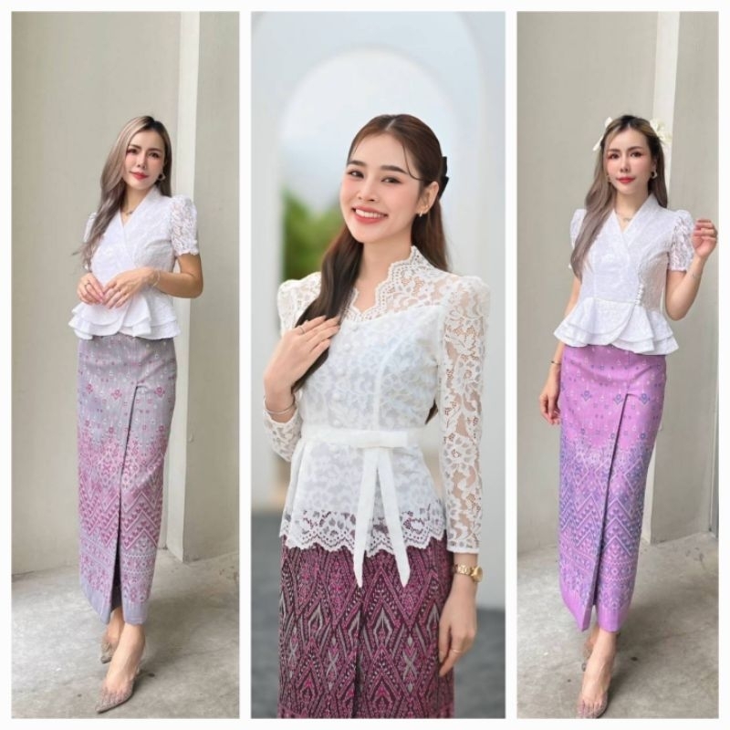 เสื้อลูกไม้อิตาลี โทนสีขาวและขาวงาใส่ทำบุญงานสวยๆ อัดซับผ้ากาวอย่างดี