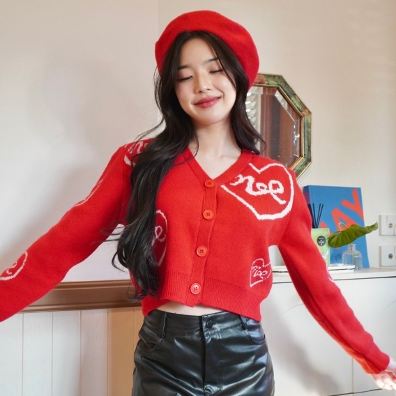 JARINYA เสื้อคาดิแกนไหมพรมลายหัวใจ me ผ้าหนานุ่ม ใส่สบาย (T802)