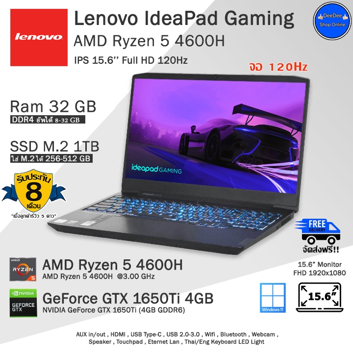 Lenovo IdeaPad Gaming3 Ryzen5-4600H การ์ดจอGTX1650Ti-4GBเล่นเกมลื่นๆ โน๊ตบุ๊คมือสอง สภาพดีพร้อมใช้