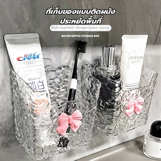 กล่องเก็บของตั้งโต๊ะ ชั้นวางของในห้องน้ำติดผนัง ชั้นวางของติดผนังอเนกประสงค์ สามารถเก็บเครื่องสำอางการล้างนม ไม่ต้องเจาะ