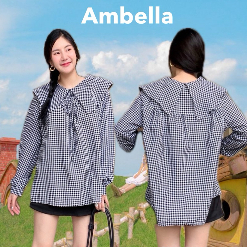 Ambella • มินิเดรสแขนยาวลายสก็อต คอบัว งานน่ารัก ทรง over size สวมใส่สบาย