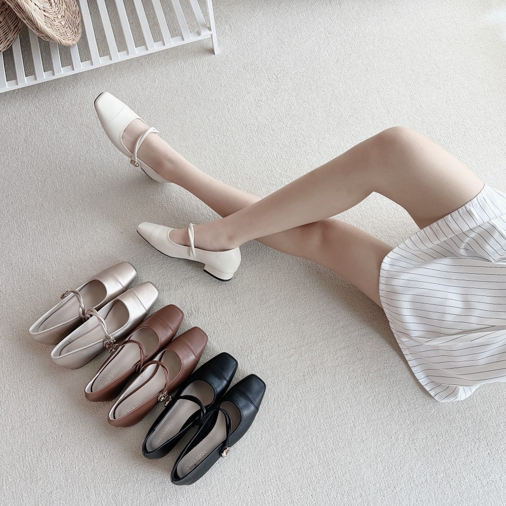 รองเท้าคัทชู แมรี่เจน Block Heels ส้นสูง1นิ้ว รองเท้าkaimooksissy N05(ชมพู)