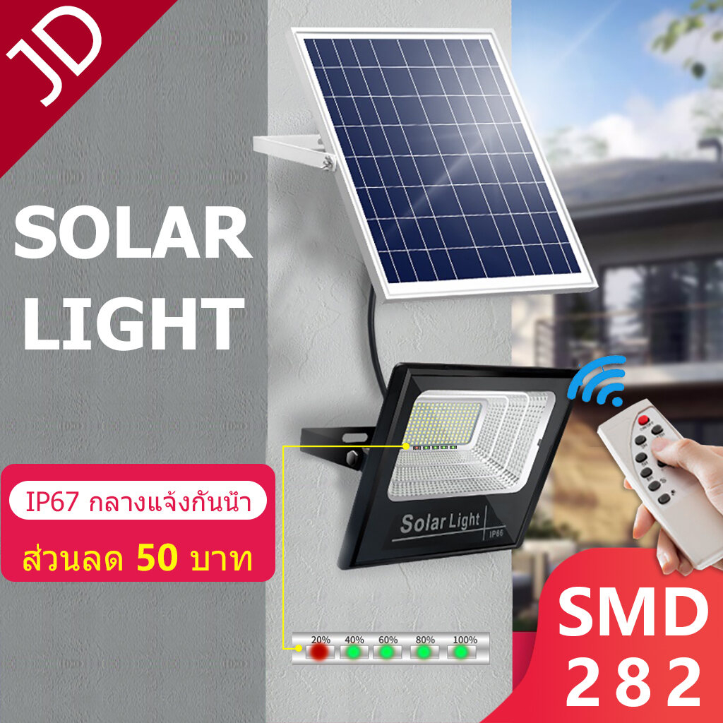 โคมไฟพลังงานแสงอาทิตย์ป้องกันน้ำ IP 67 ป้องกันฟ้าผ่าไฟสีขาวสามารถติดได้ตั้ง แต่เช้ามืด solar light jd แท้ โคมไฟ ไฟ