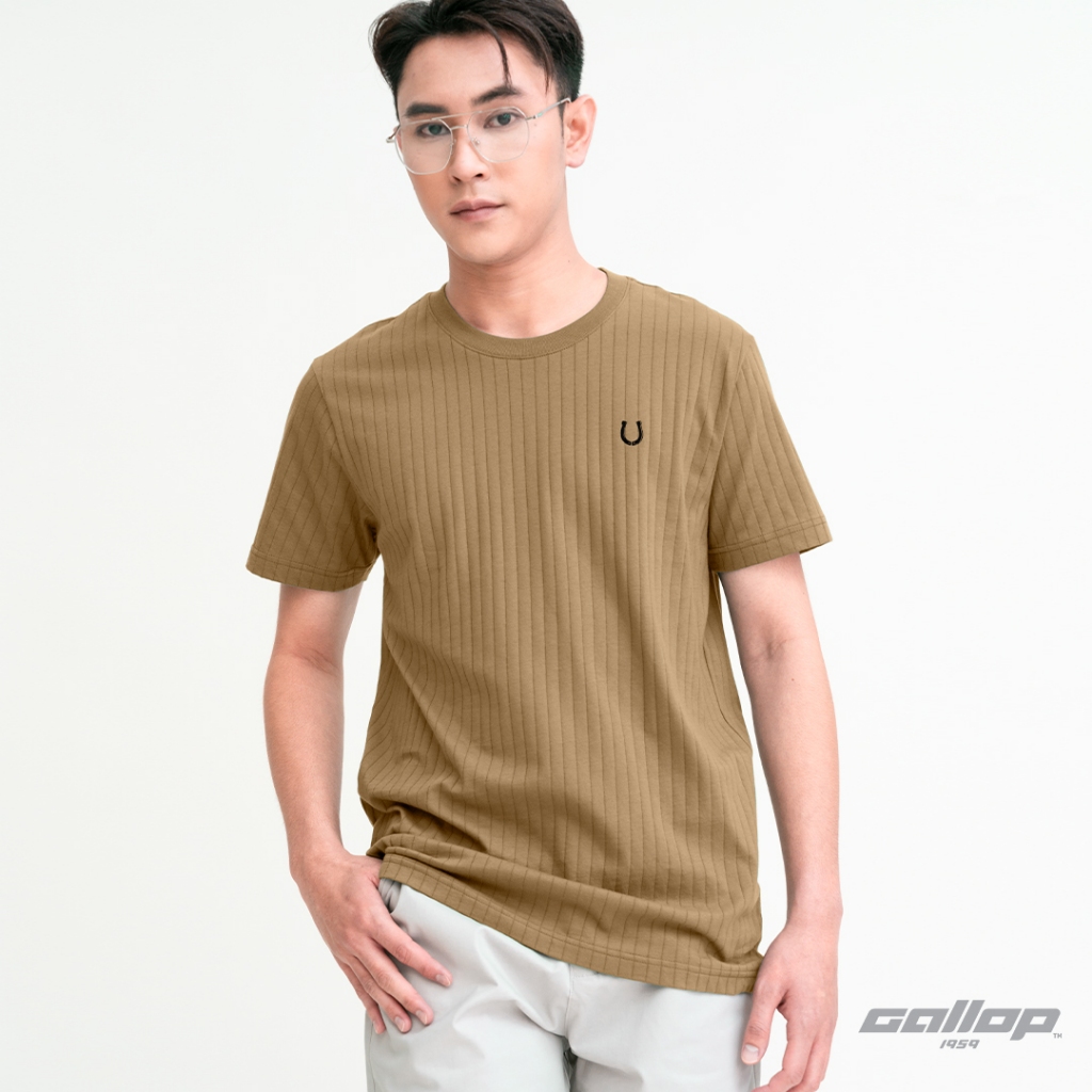 GALLOP : เสื้อยืดคอกลมผ้าชักร่อง (Rib) สีพื้น รุ่น GT9128 สี Soft Brown - น้ำตาล / ราคาปกติ 890.-