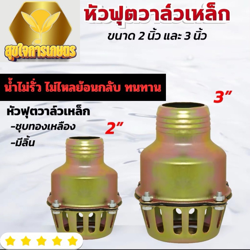 หัวฟุตวาล์ว เหล็ก ชุบทองเหลือง มีลิ้น ขนาด2,3 นิ้ว วัสดุอย่างดี หัวกะโหลกดูดน้ำ