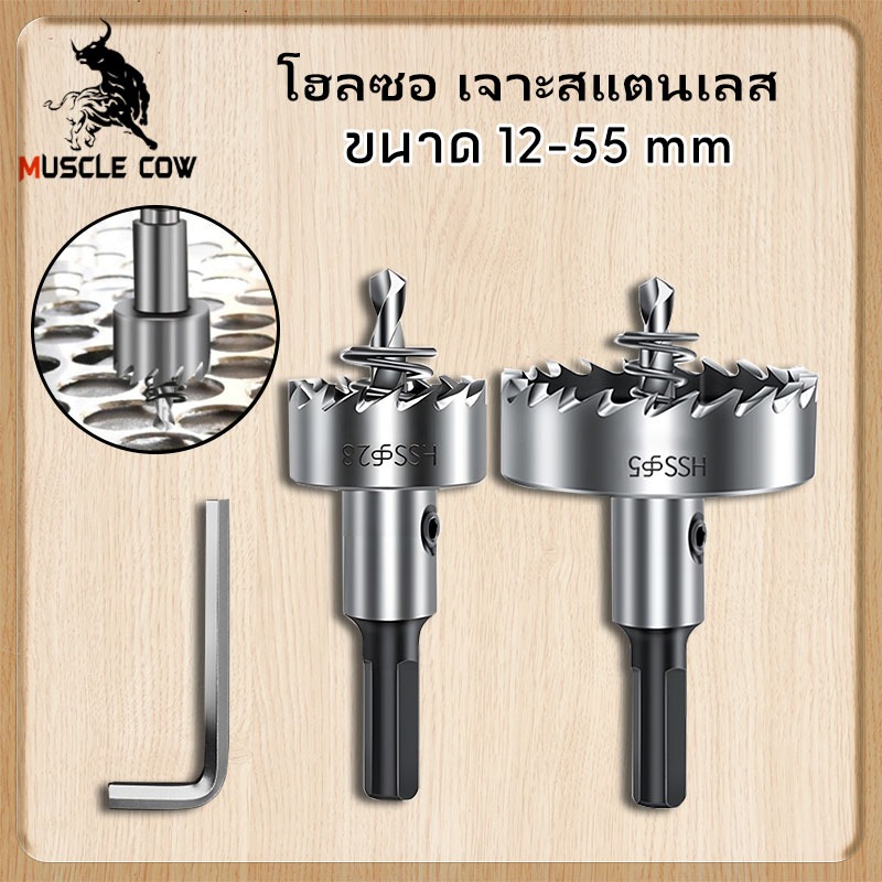MUSCLE COW ดอกสว่าน โฮลซอเจาะเหล็ก อลูมิเนียม HSS ขนาด 12mm-55mm ดอกโฮลซอ เจาะสแตนเลส เจาะอลูมิเนียม